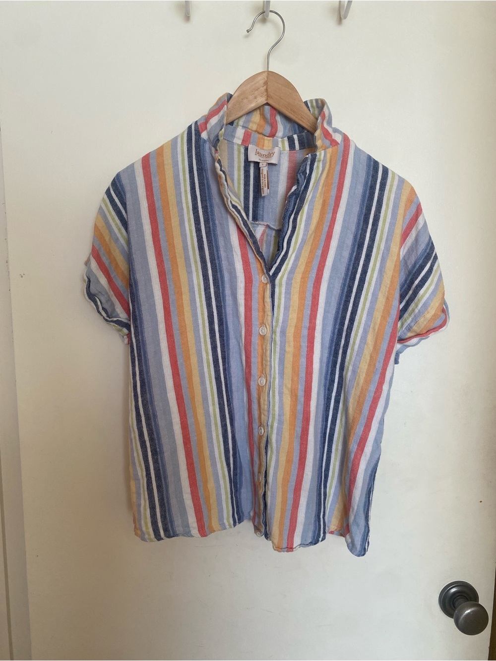 Laundry Striped Linen Blend Button-Down Shirt Women’s Large - Runs Small